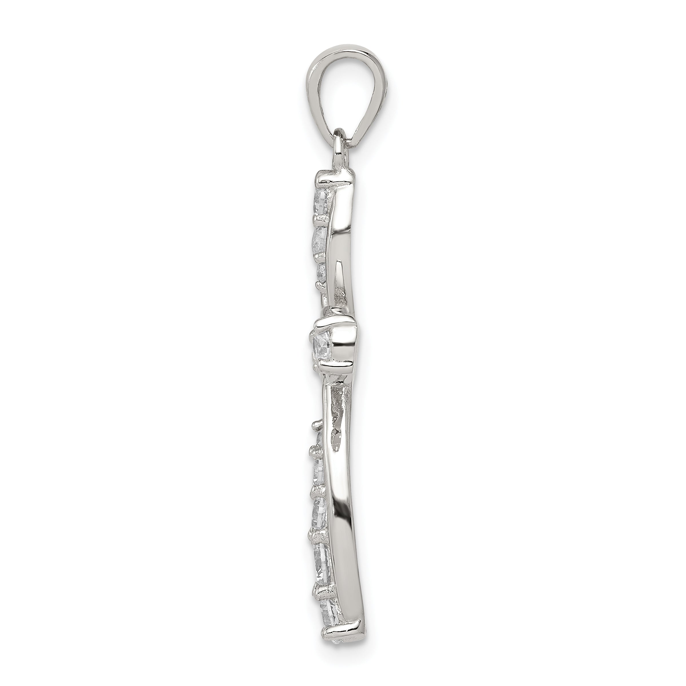 Sterling Silver CZ Cross Pendant with Rhodium Polish Elegant Design