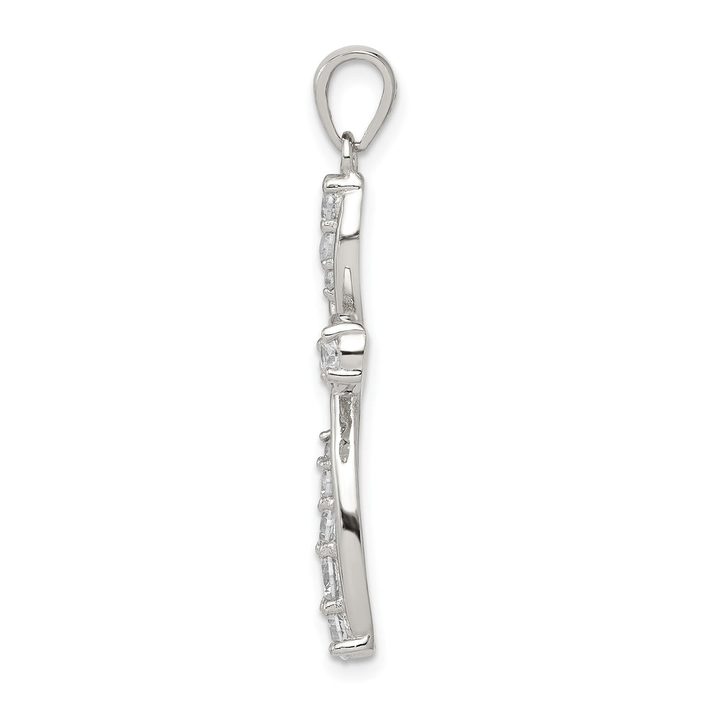 Sterling Silver CZ Cross Pendant with Rhodium Polish Elegant Design