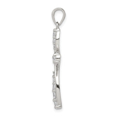 Sterling Silver CZ Cross Pendant with Rhodium Polish Elegant Design