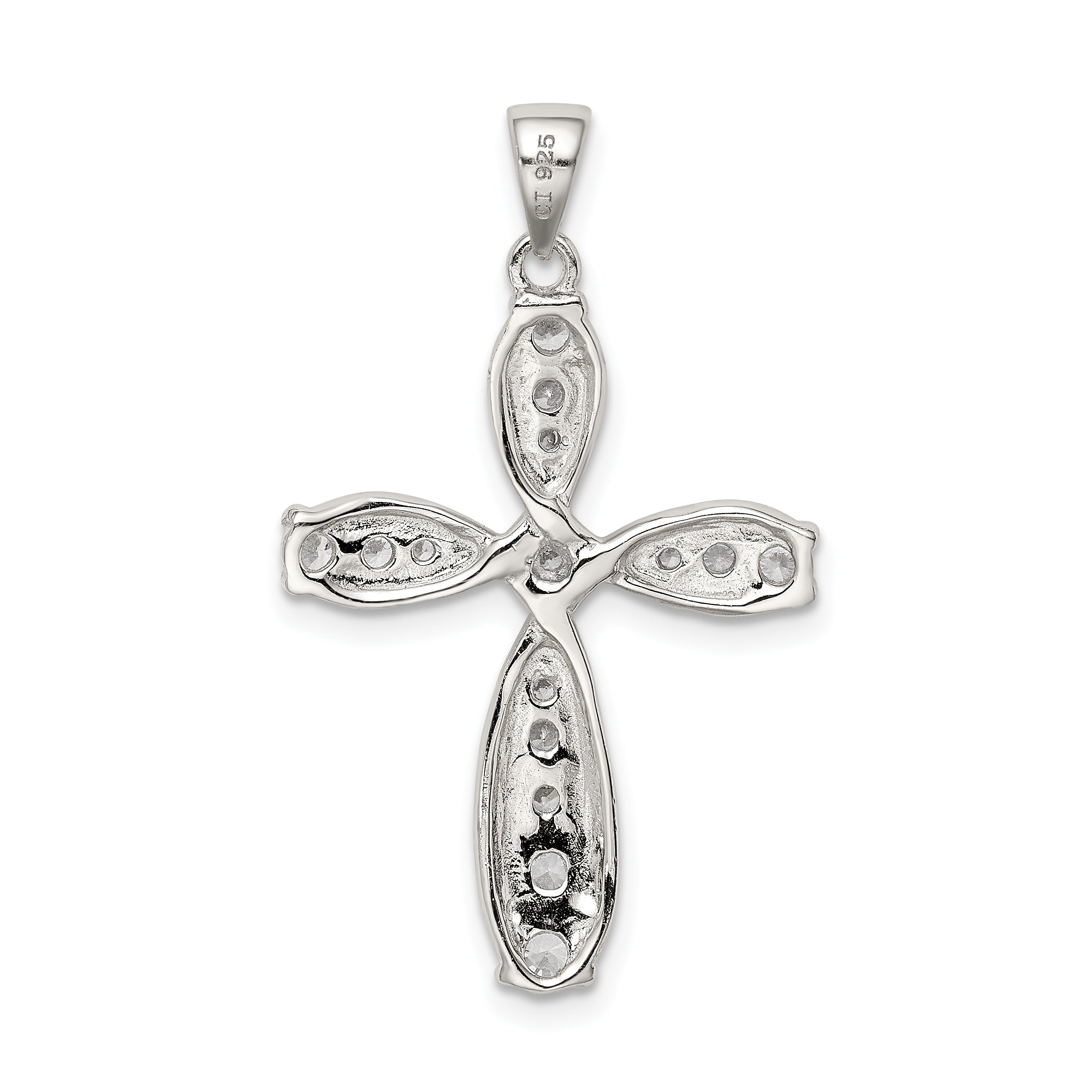Sterling Silver CZ Cross Pendant with Rhodium Polish Elegant Design