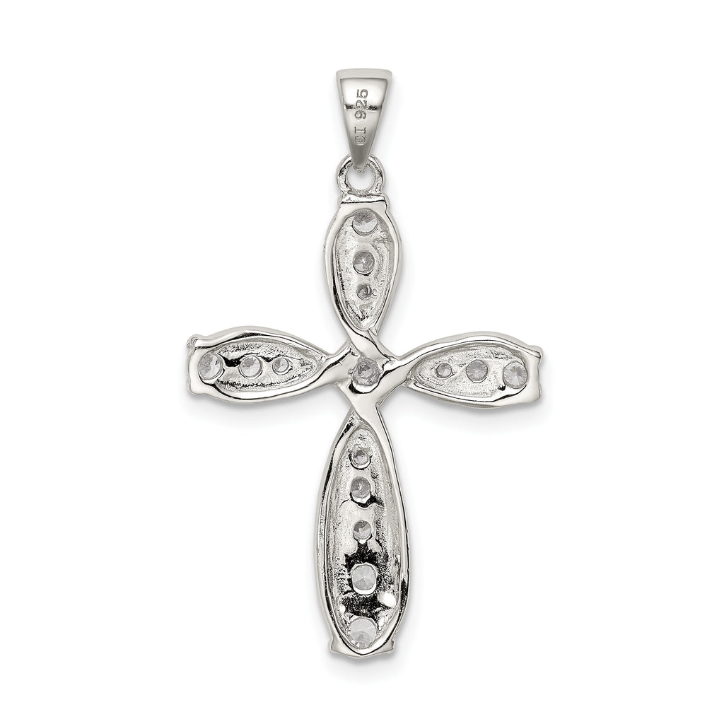 Sterling Silver CZ Cross Pendant with Rhodium Polish Elegant Design