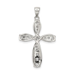 Sterling Silver CZ Cross Pendant with Rhodium Polish Elegant Design