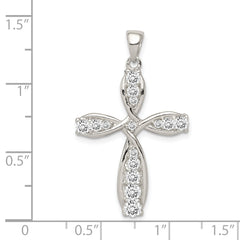 Sterling Silver CZ Cross Pendant with Rhodium Polish Elegant Design