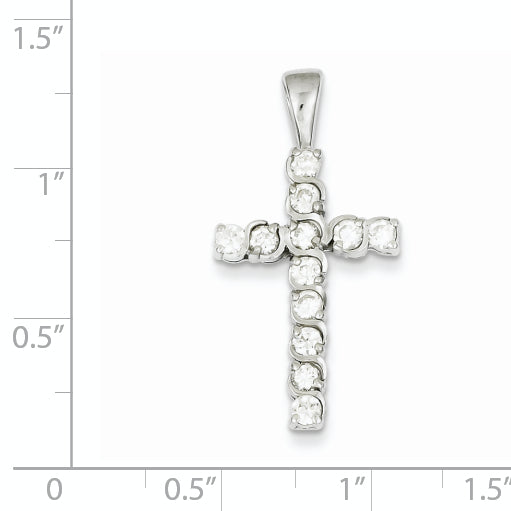 Sophia Jewelers 925 Sterling Silver CZ Rhodium-Plated Cross Pendant