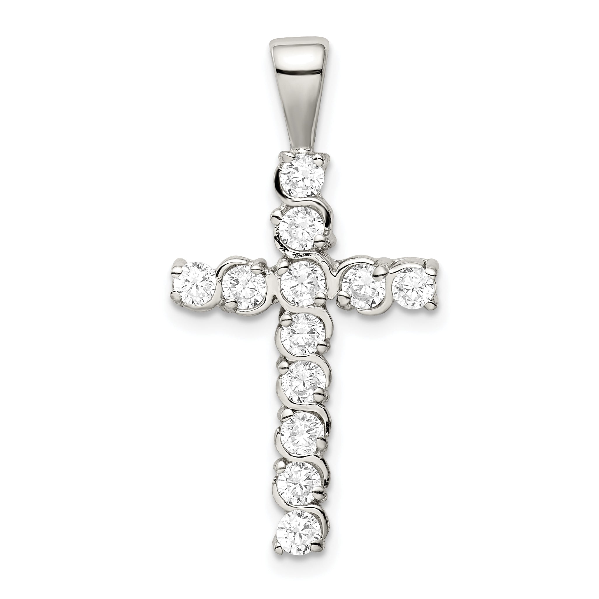 Sterling Silver Rhodium-plated CZ Latin Cross Pendant Main image