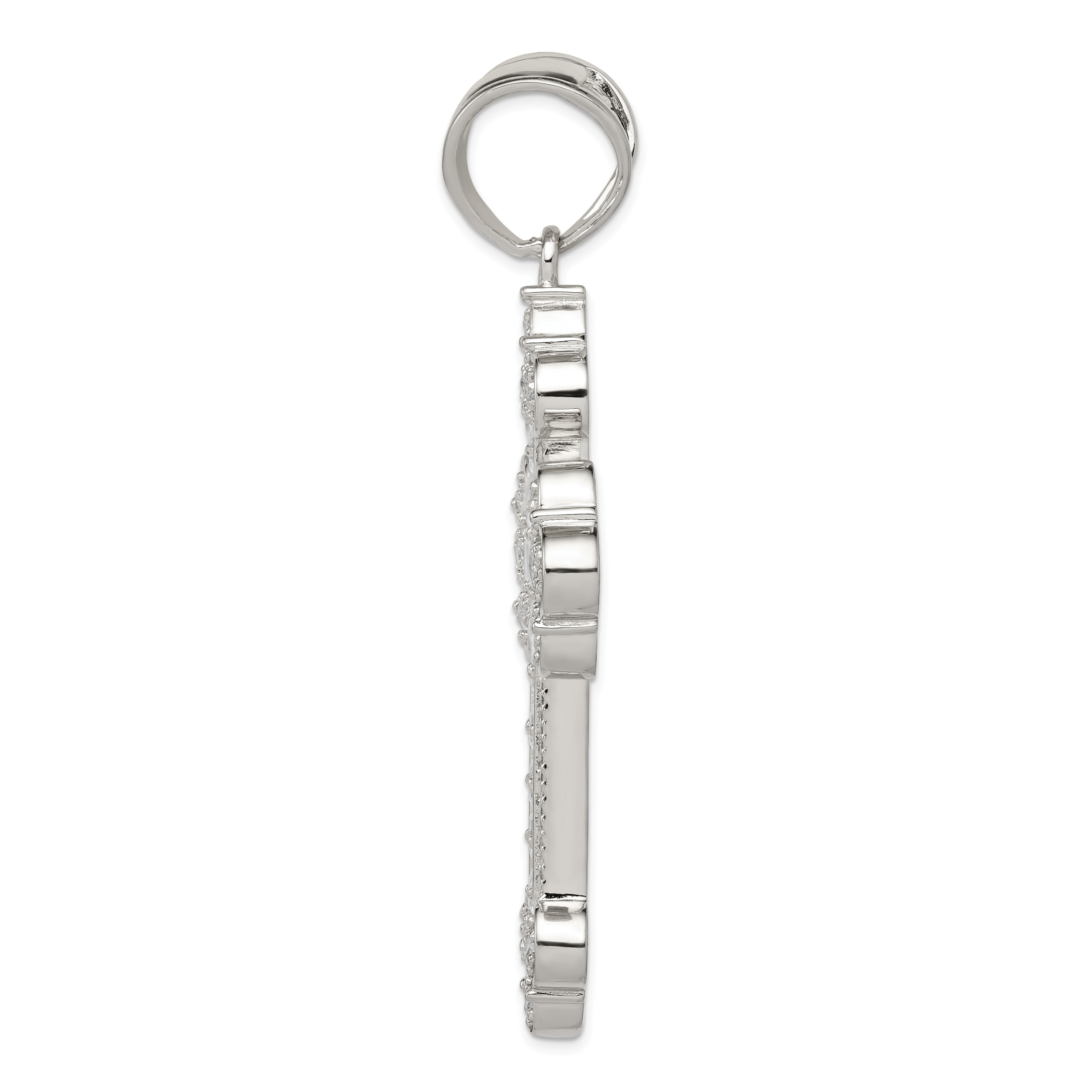 Sterling Silver Rhodium-plated CZ Budded Cross Pendant Secondary image