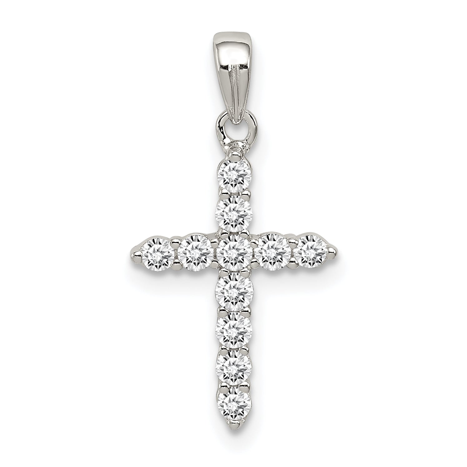 Sterling Silver Rhodium-plated CZ Cross Pendant Main image