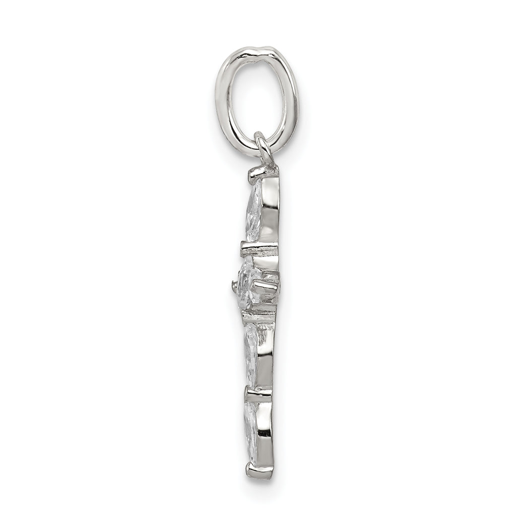 Sterling Silver 925 CZ Cross Charm with Polished Rhodium Finish