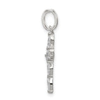 Sterling Silver 925 CZ Cross Charm with Polished Rhodium Finish