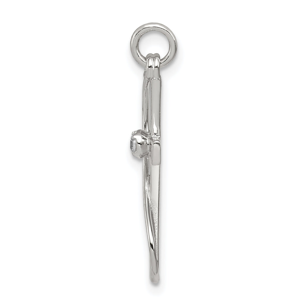 Sterling Silver 925 CZ Cross Pendant with Rhodium Polished Finish