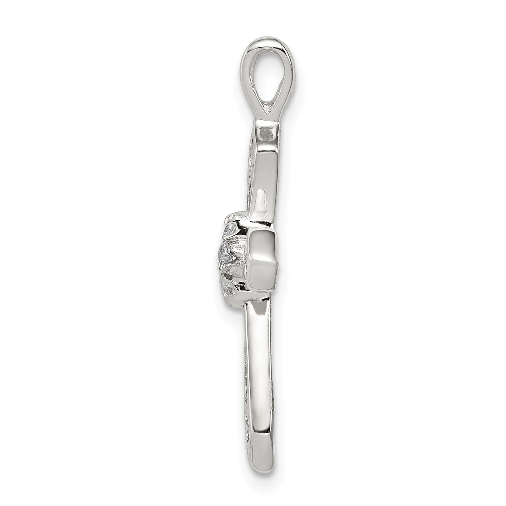Sterling Silver 925 Polished Cross Pendant with Clear CZ Elegance