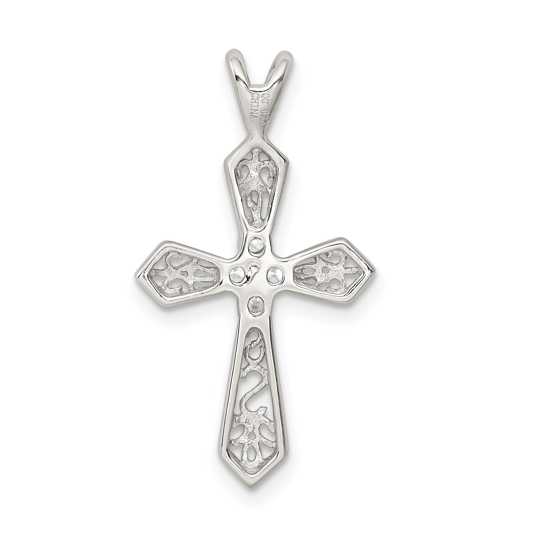 Sterling Silver 925 Polished Cross Pendant with Clear CZ Elegance