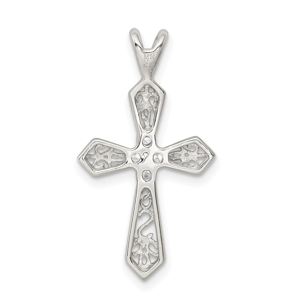 Sterling Silver 925 Polished Cross Pendant with Clear CZ Elegance