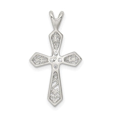 Sterling Silver 925 Polished Cross Pendant with Clear CZ Elegance