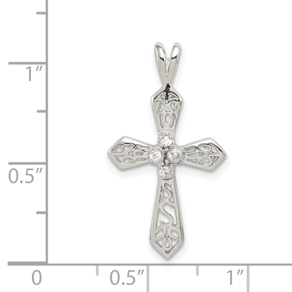 Sterling Silver 925 Polished Cross Pendant with Clear CZ Elegance