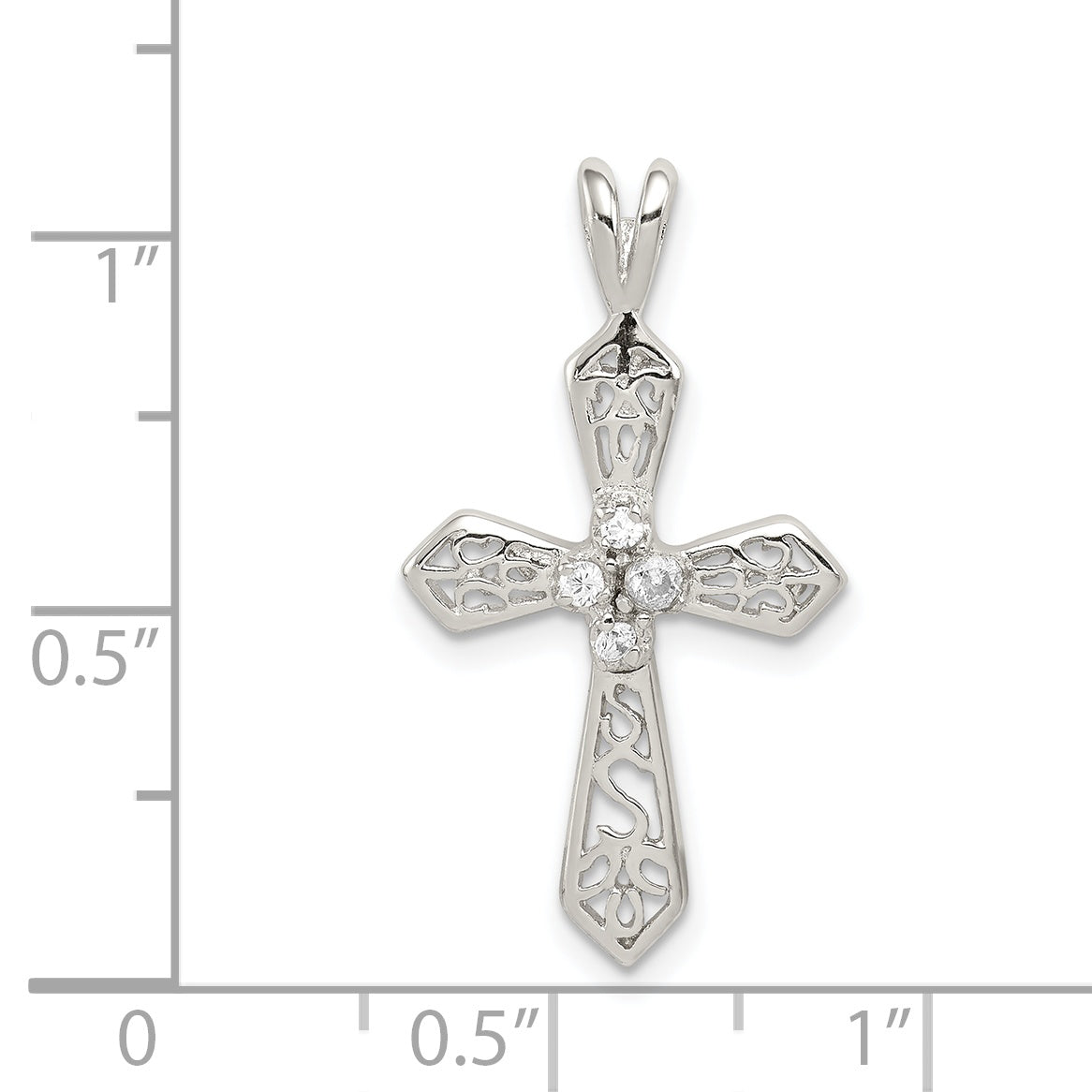 Sterling Silver 925 Polished Cross Pendant with Clear CZ Elegance
