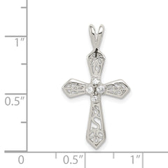 Sterling Silver 925 Polished Cross Pendant with Clear CZ Elegance