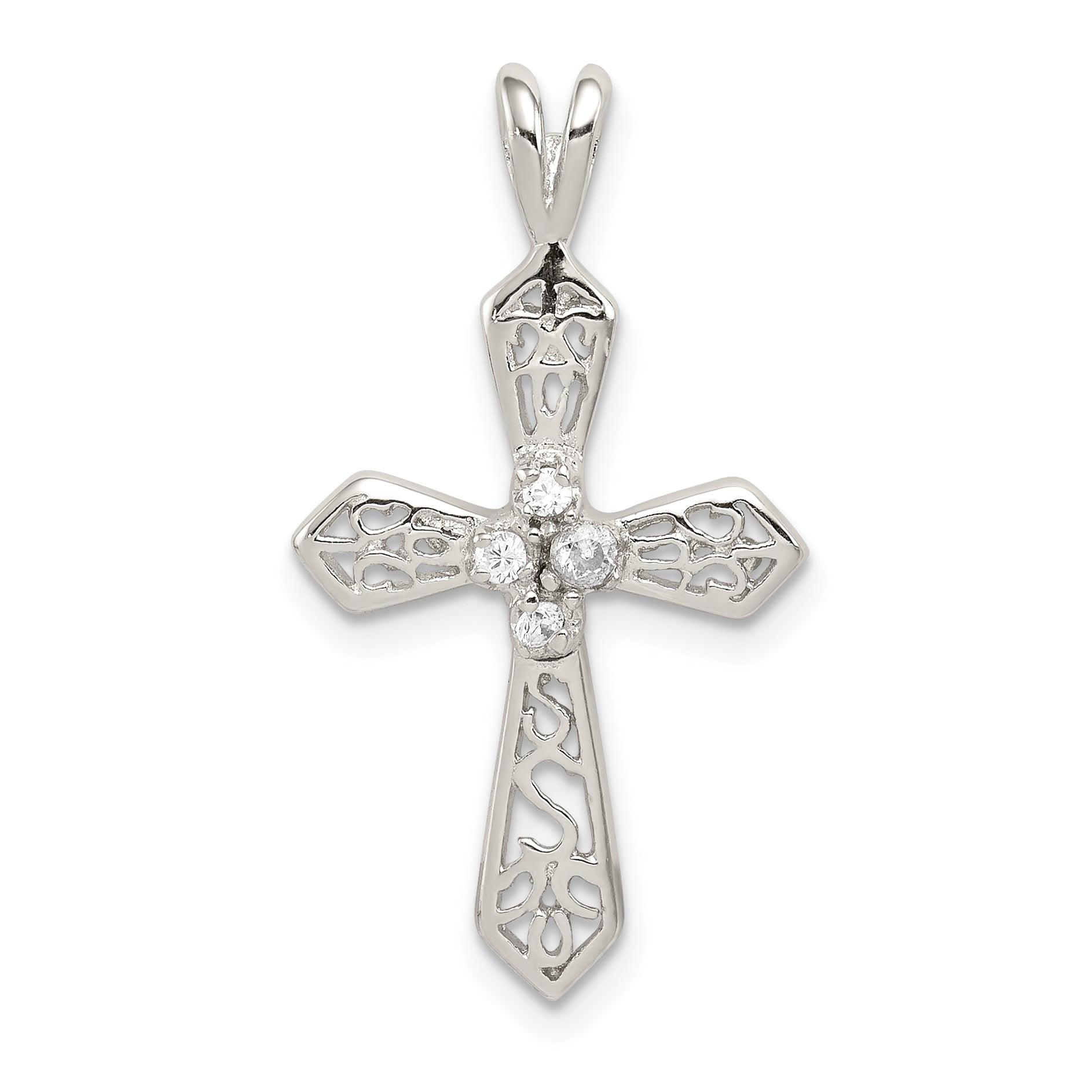 Sterling Silver Rhodium-plated CZ Passion Cross Pendant Main image