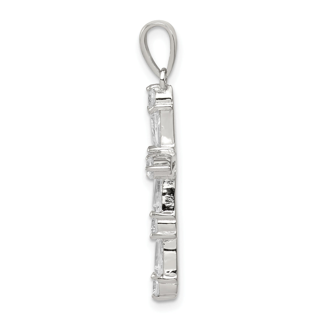 Sterling Silver 925 CZ Cross Pendant with Polished Rhodium Finish
