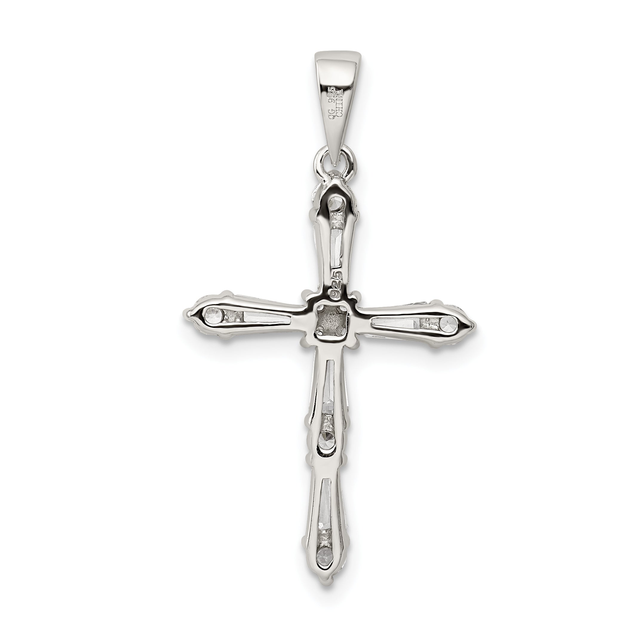 Sterling Silver 925 CZ Cross Pendant with Polished Rhodium Finish