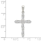 Sterling Silver 925 CZ Cross Pendant with Polished Rhodium Finish