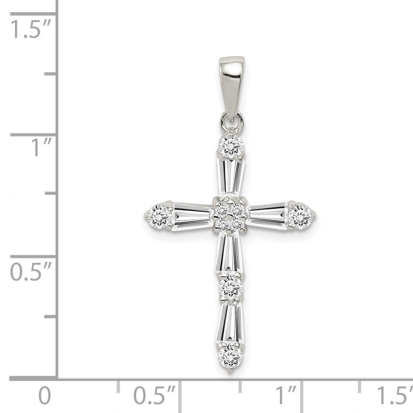 Sterling Silver 925 CZ Cross Pendant with Polished Rhodium Finish
