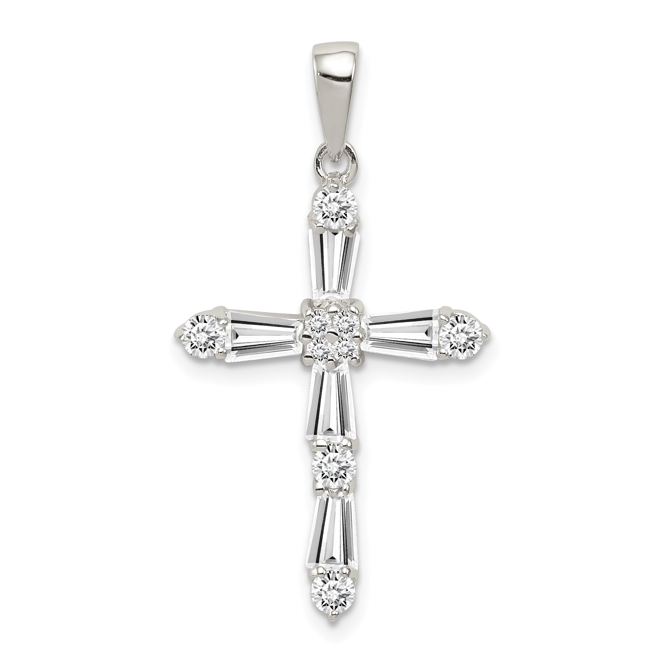 Sterling Silver Rhodium-plated CZ Cross Pendant Main image