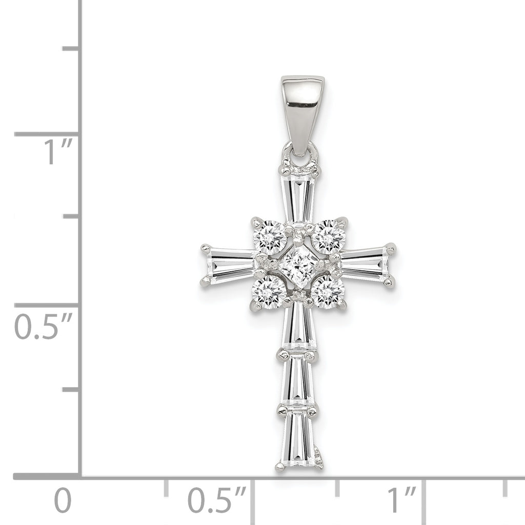Sophia Jewelers 925 Sterling Silver Rhodium Plated CZ Cross Pendant Elegant Design