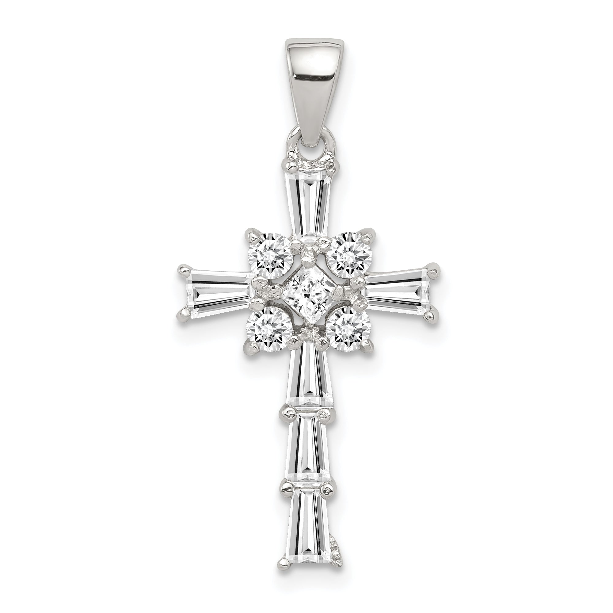 Sterling Silver Rhodium Plated CZ Latin Cross Pendant Main image
