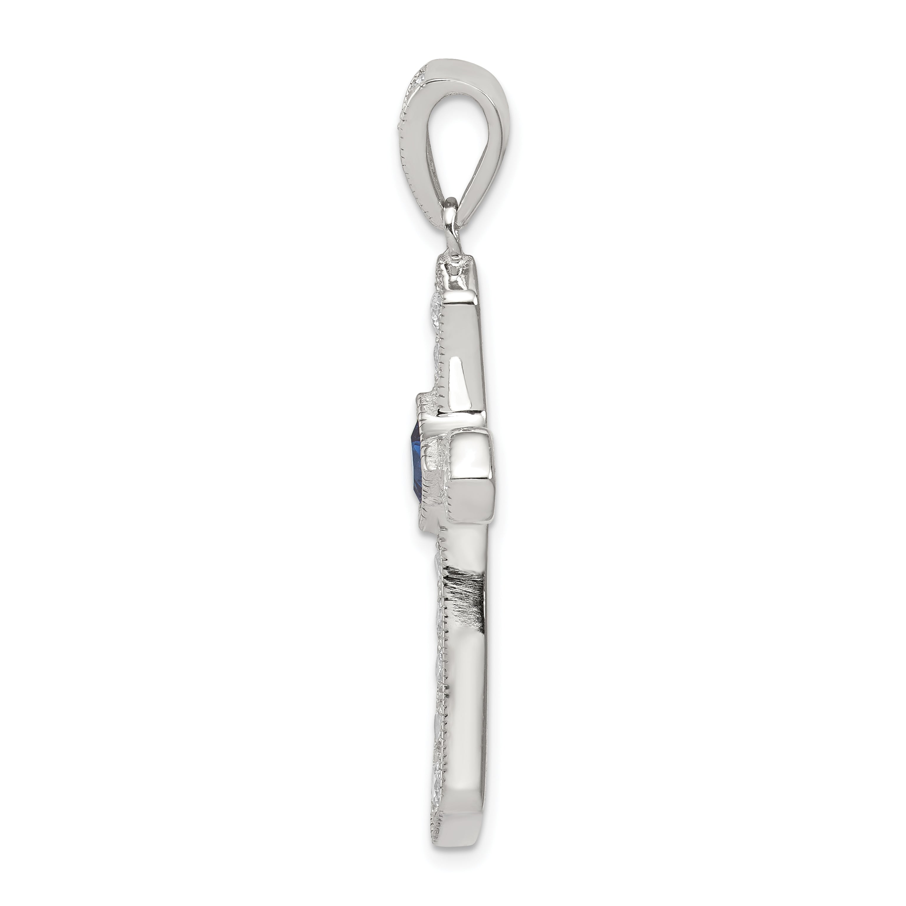 Sophia Jewelers Sterling Silver Rhodium-Plated Blue CZ Passion Cross Pendant Secondary image