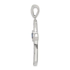 Sophia Jewelers Sterling Silver Rhodium-Plated Blue CZ Passion Cross Pendant