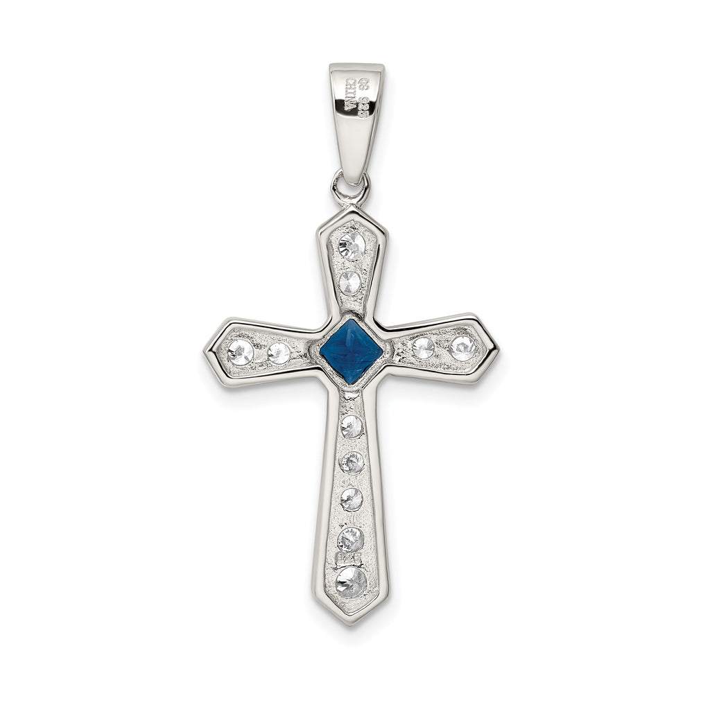 Sophia Jewelers Sterling Silver Rhodium-Plated Blue CZ Passion Cross Pendant
