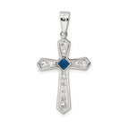 Sophia Jewelers Sterling Silver Rhodium-Plated Blue CZ Passion Cross Pendant