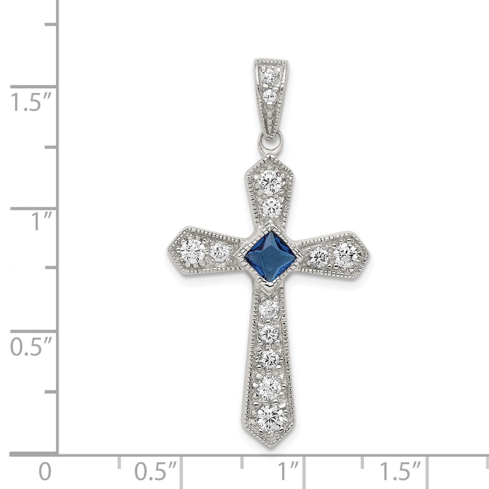 Sophia Jewelers Sterling Silver Rhodium-Plated Blue CZ Passion Cross Pendant