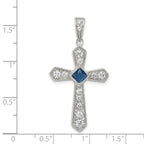 Sophia Jewelers Sterling Silver Rhodium-Plated Blue CZ Passion Cross Pendant