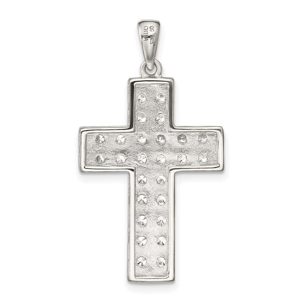 Sterling Silver 925 Rhodium-Plated CZ Cross Pendant Elegant Polished Design