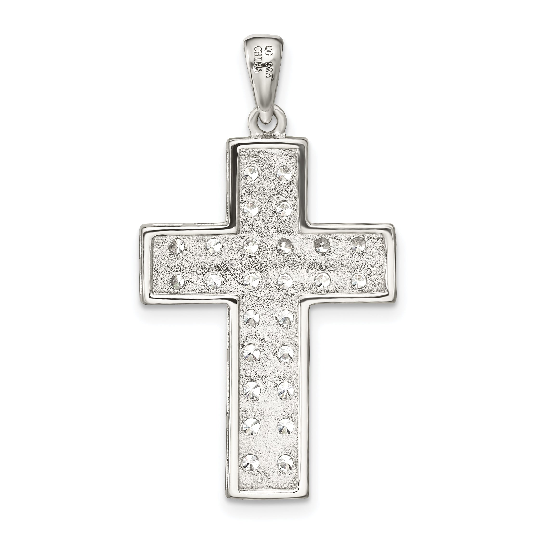 Sterling Silver 925 Rhodium-Plated CZ Cross Pendant Elegant Polished Design