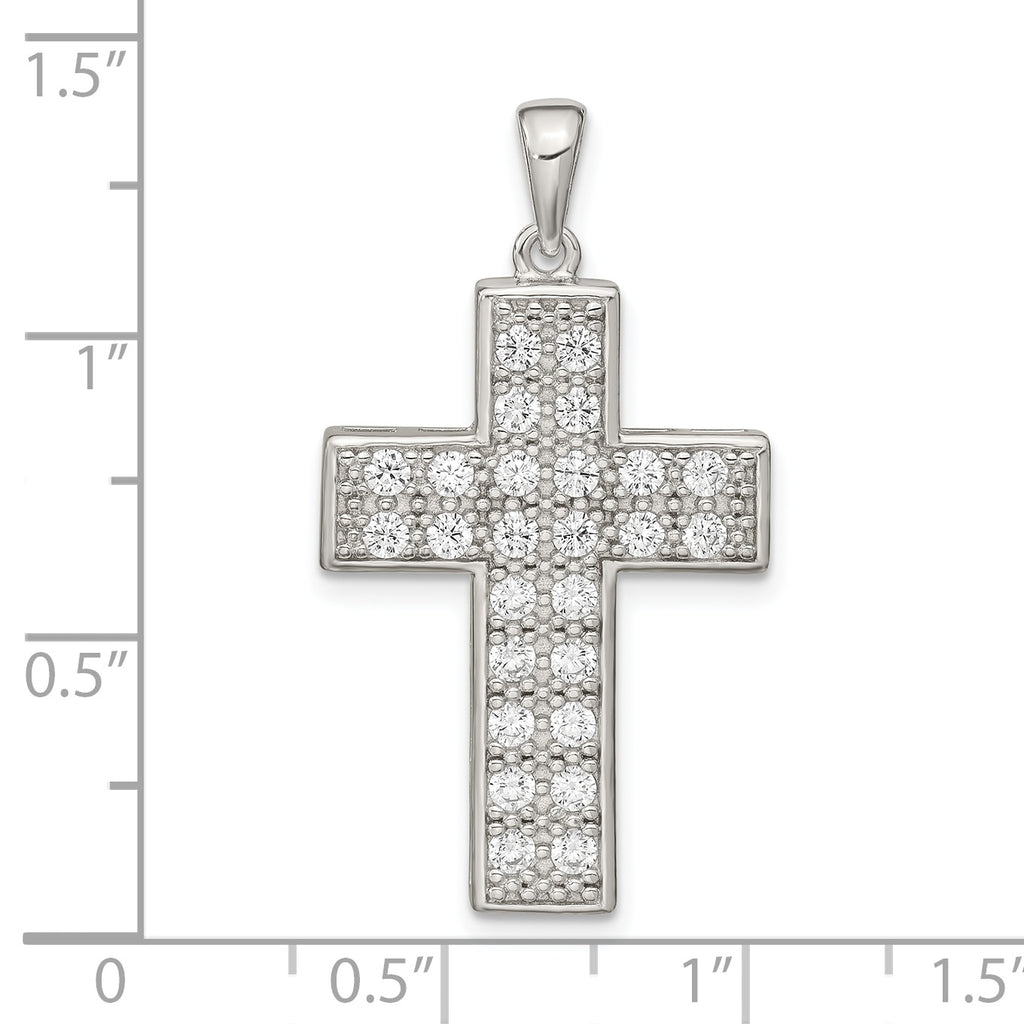 Sterling Silver 925 Rhodium-Plated CZ Cross Pendant Elegant Polished Design