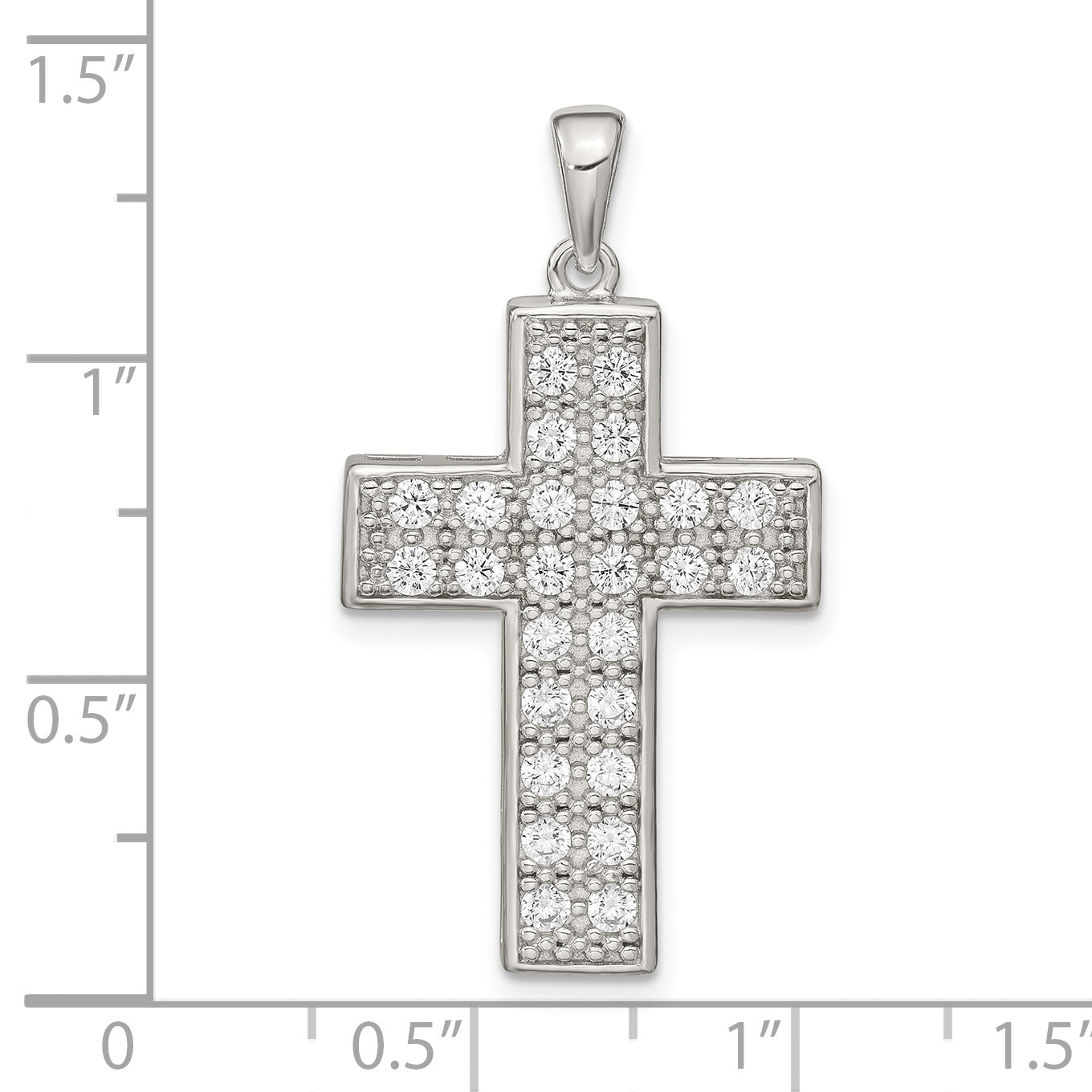 Sterling Silver 925 Rhodium-Plated CZ Cross Pendant Elegant Polished Design
