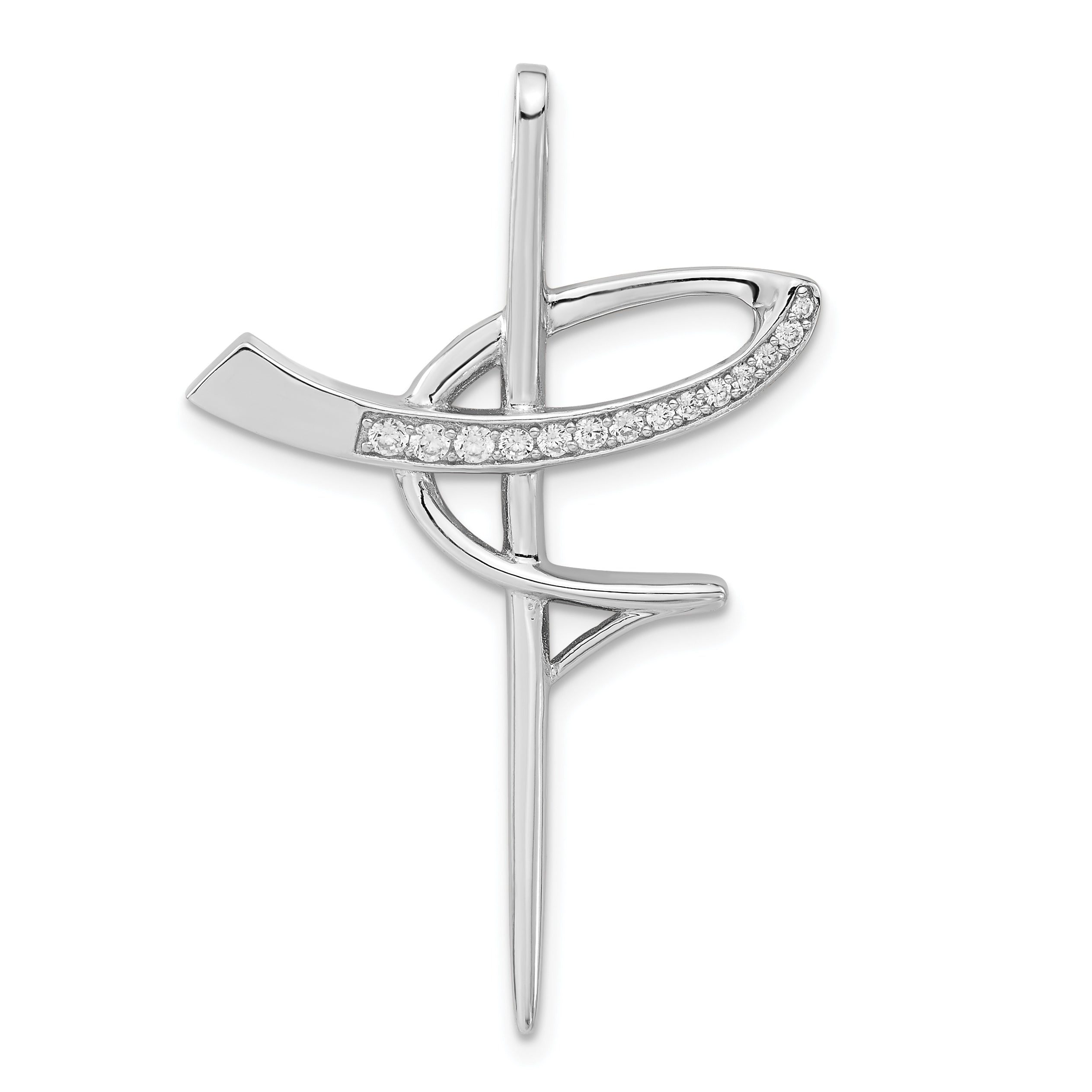 Sterling Silver Rhodium-plated CZ Cross Pendant Main image