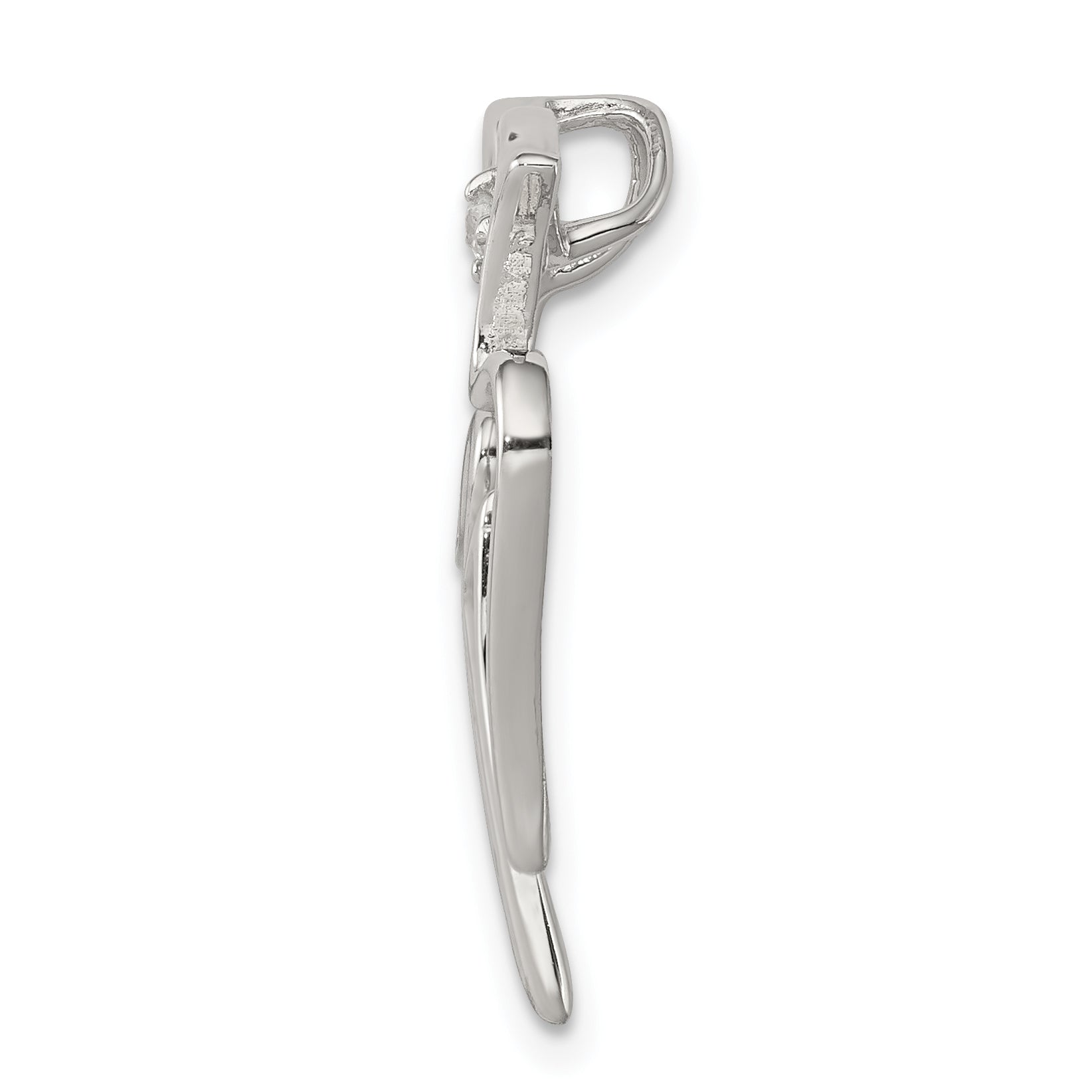 Sterling Silver CZ Dove Pendant with Polished Rhodium Elegance