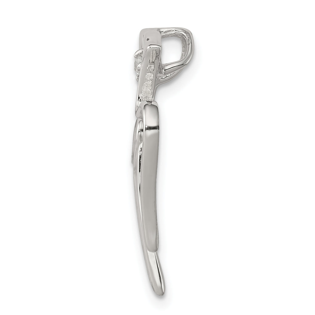 Sterling Silver CZ Dove Pendant with Polished Rhodium Elegance