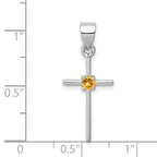 Sterling Silver Citrine Cross Pendant with Rhodium Plated Polished Finish