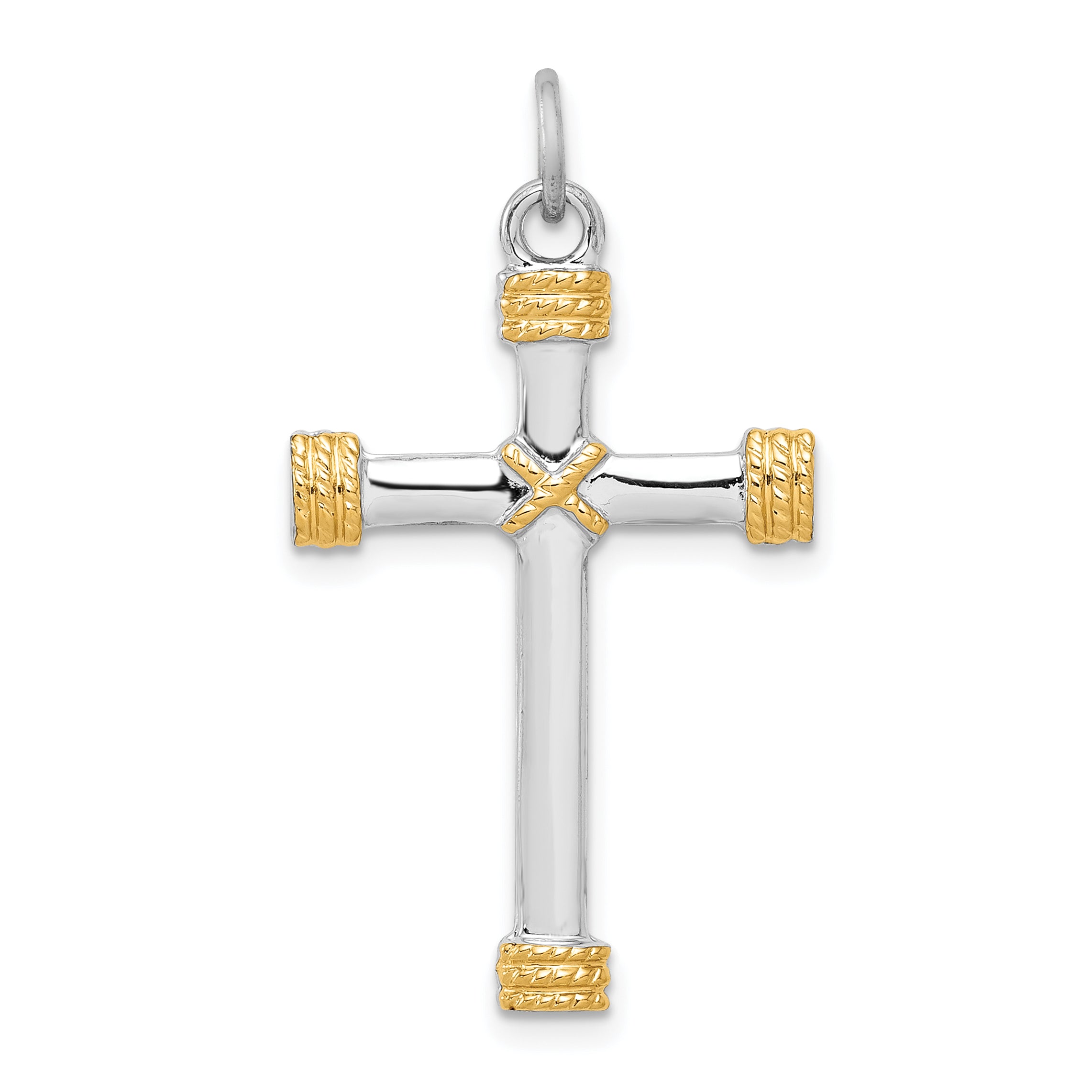 Sterling Silver Rhodium-plated & 18k Gold-plated Rope Cross Pendant Main image