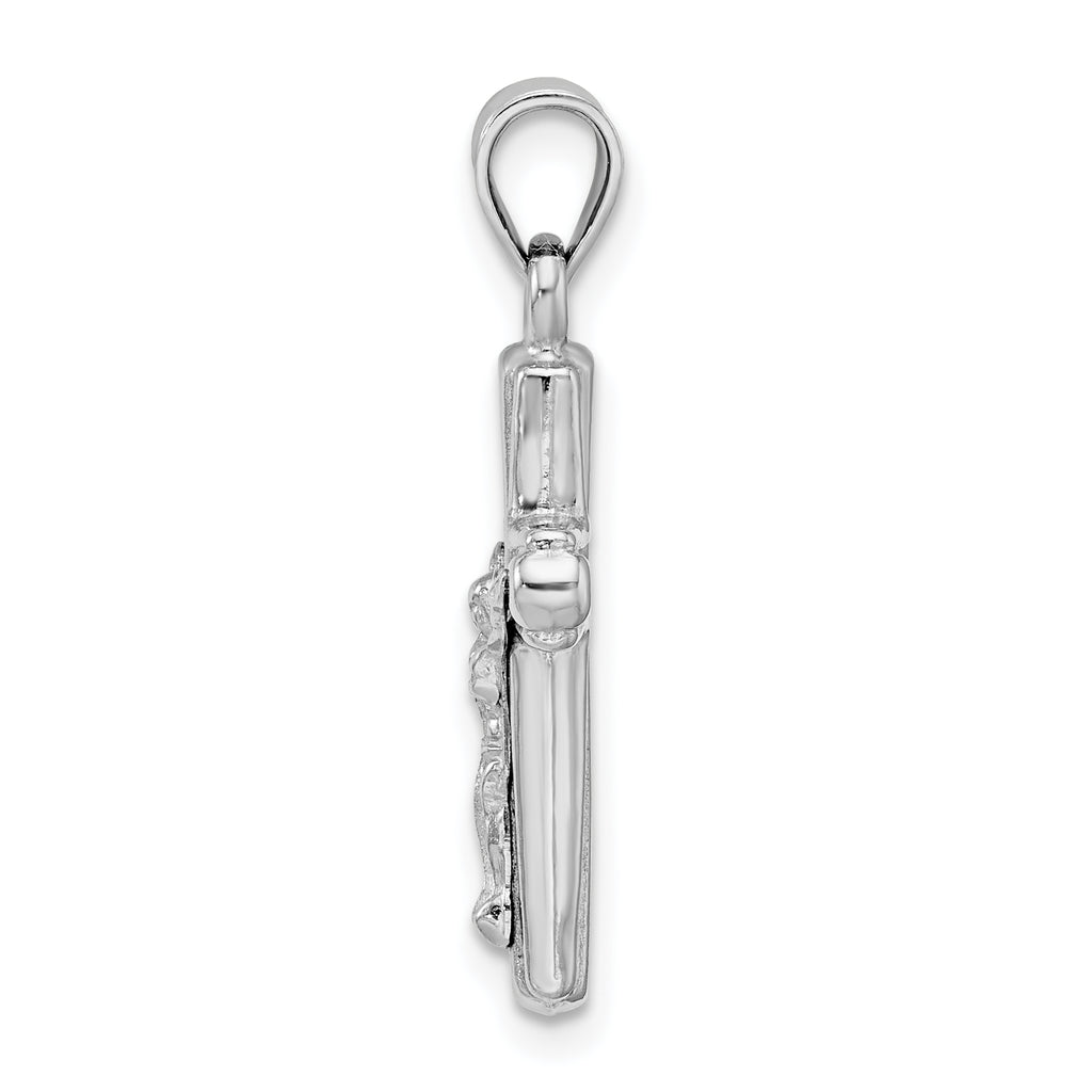 Sterling Silver Rhodium-Plated 3D Crucifix Pendant with Polished Finish
