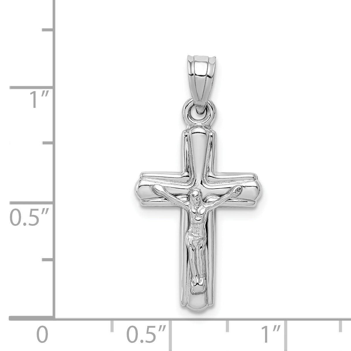 Sterling Silver Rhodium-Plated 3D Crucifix Pendant with Polished Finish