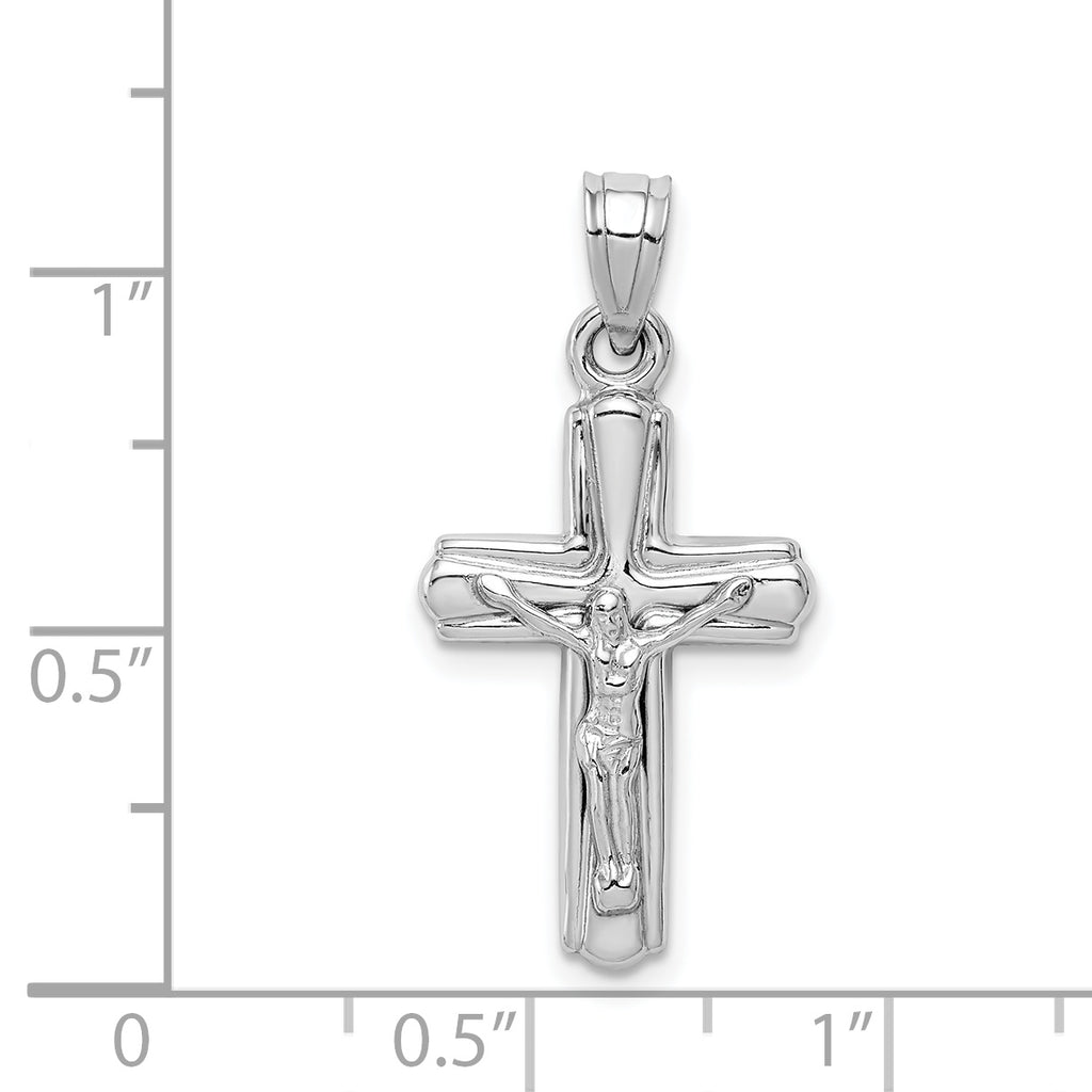Sterling Silver Rhodium-Plated 3D Crucifix Pendant with Polished Finish