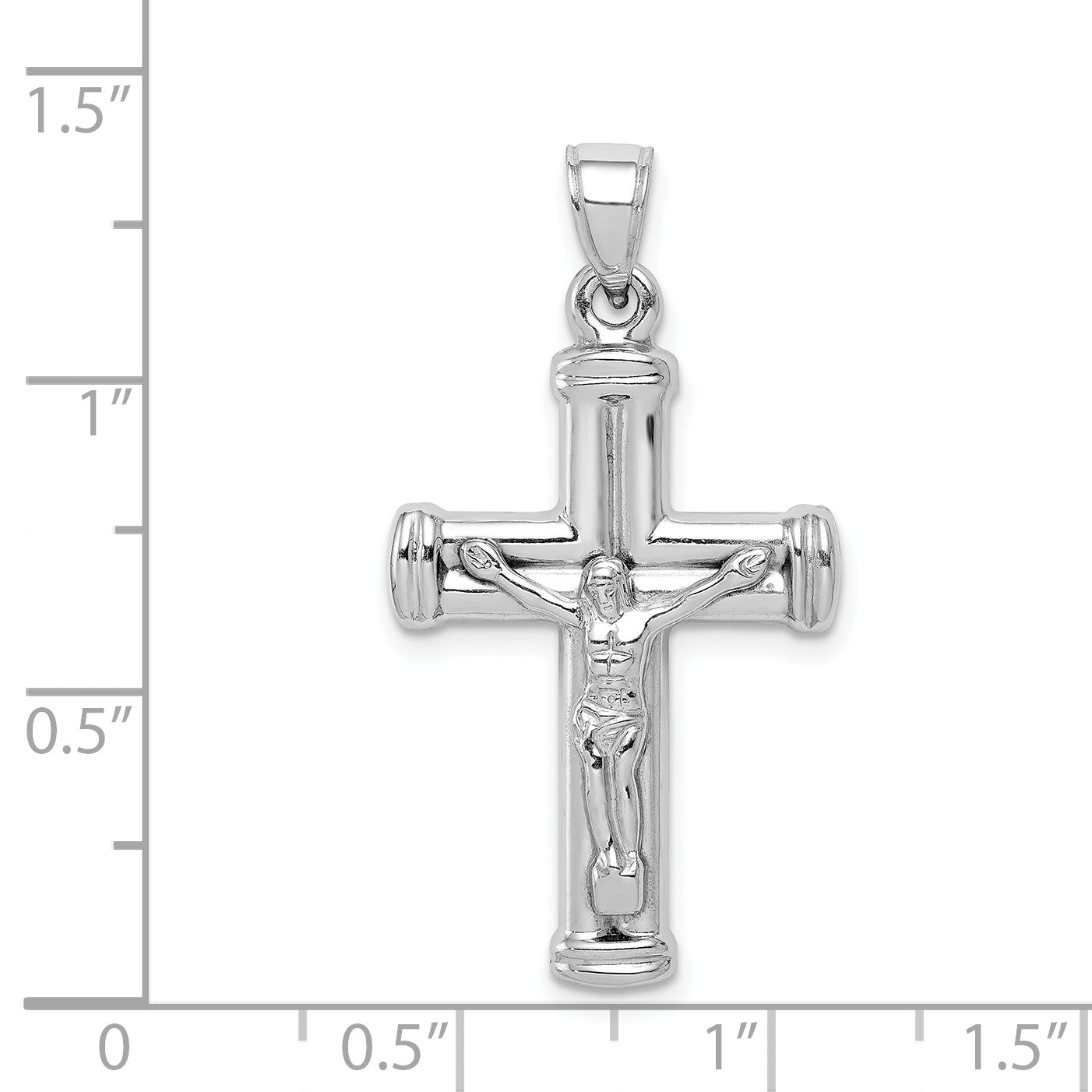 Sterling Silver 925 Rhodium-Plated 3D Latin Crucifix Pendant Polished Finish