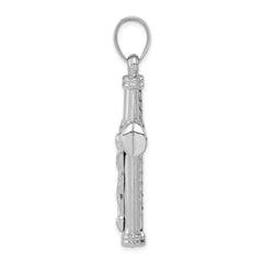 Sterling Silver 925 Polished 3D Latin Crucifix Rhodium-Plated Pendant
