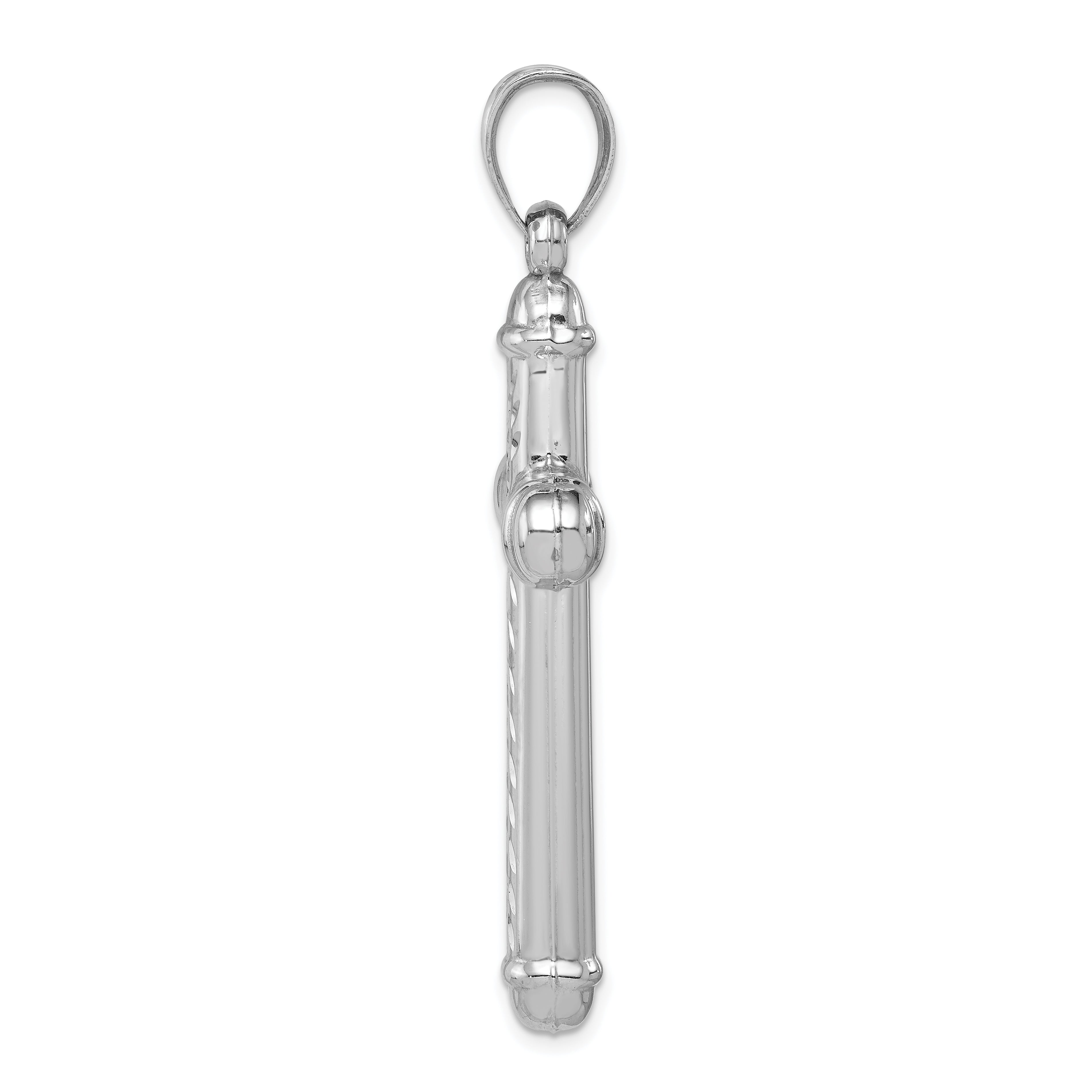 Sterling Silver 3D Reversible Cross Pendant with Rhodium-Plated Diamond-Cut Finish